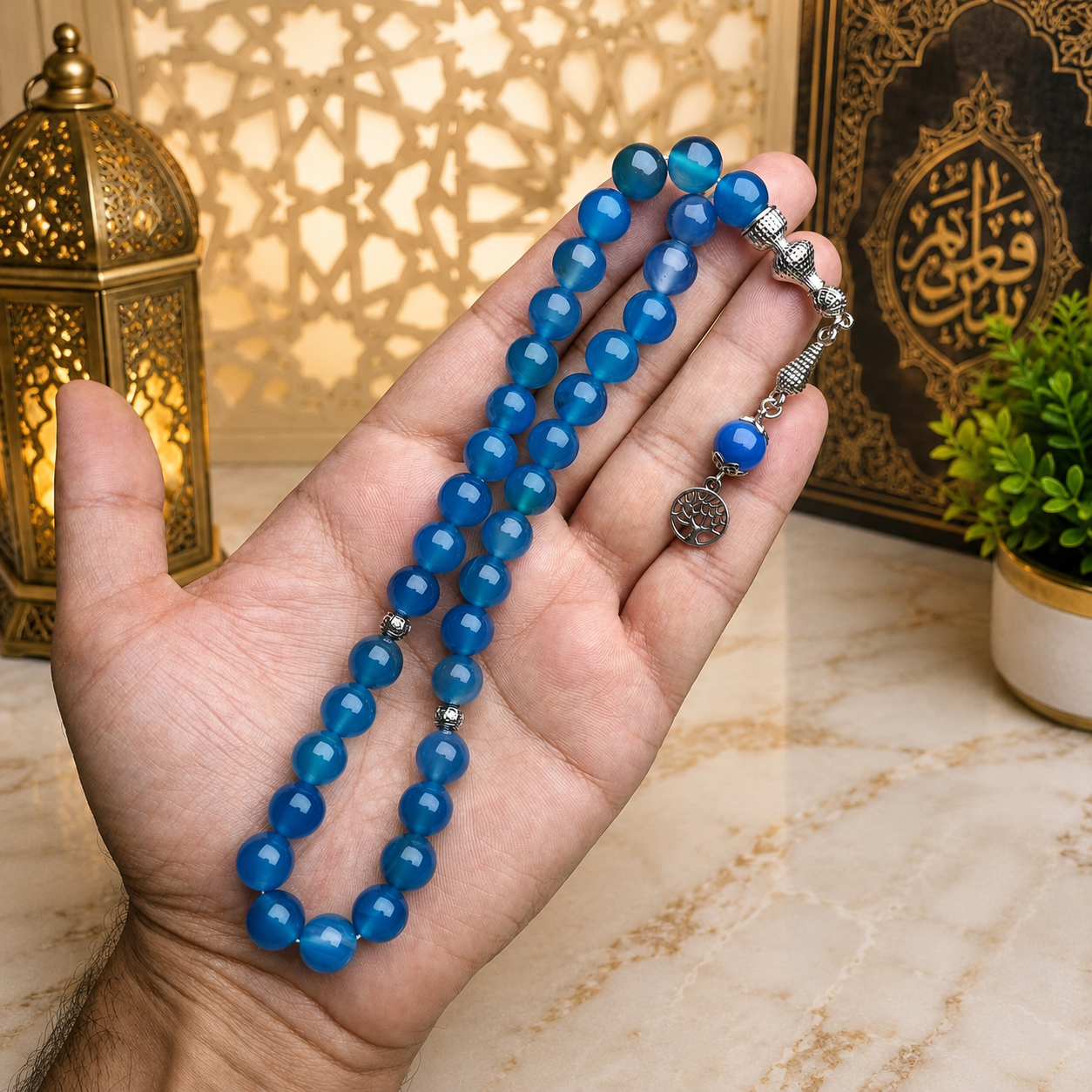 💙 Blue Colour Aqeeq Tasbih – 33 Prayer Beads | 10mm Beads | Free Delivery 🚚 | ادائیگی سے پہلے پارسل کھول کر چیک کریں 📦