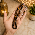🐅 Tiger Aqeeq Tasbih – 33 Prayer Beads | 10mm Beads | Free Delivery 🚚 | ادائیگی سے پہلے پارسل کھول کر چیک کریں 📦
