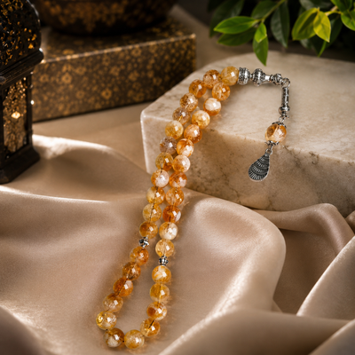 Premium Citrine Stone Tasbih – Natural Golden Prayer Beads