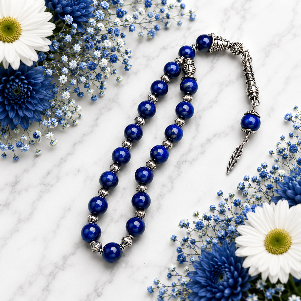 Blue Aqeeq Tasbih – Genuine Natural Gemstone Prayer Beads