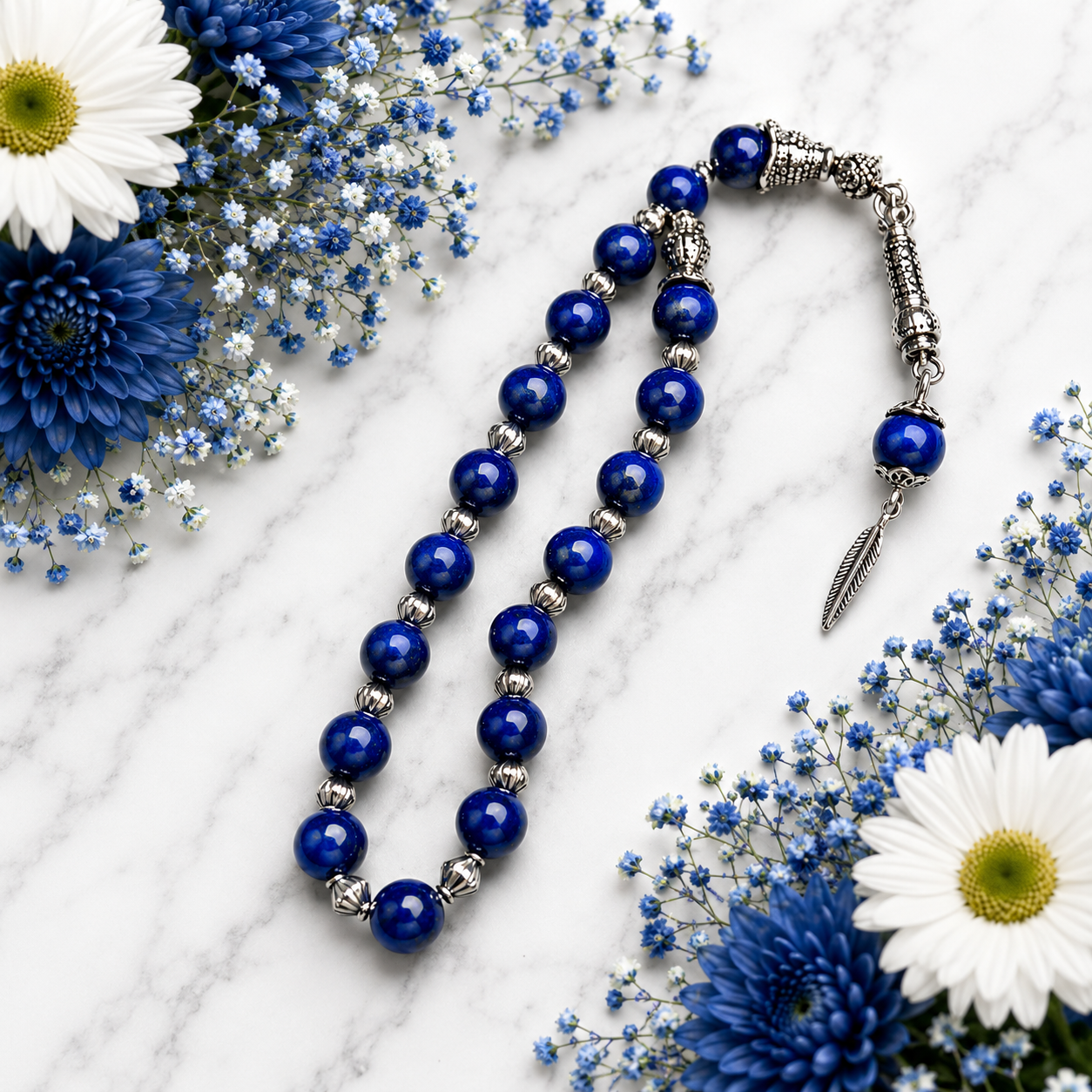 Blue Aqeeq Tasbih – Genuine Natural Gemstone Prayer Beads