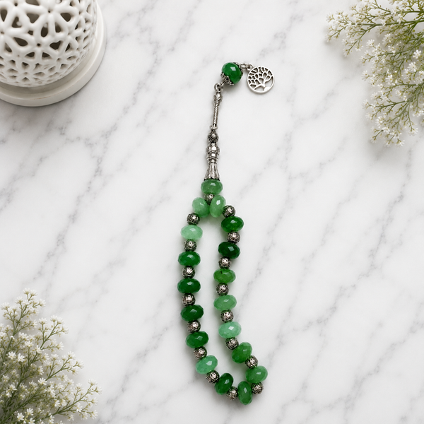 Pure Emerald Color Stone Tasbih – Premium Handmade Gemstone Prayer Beads