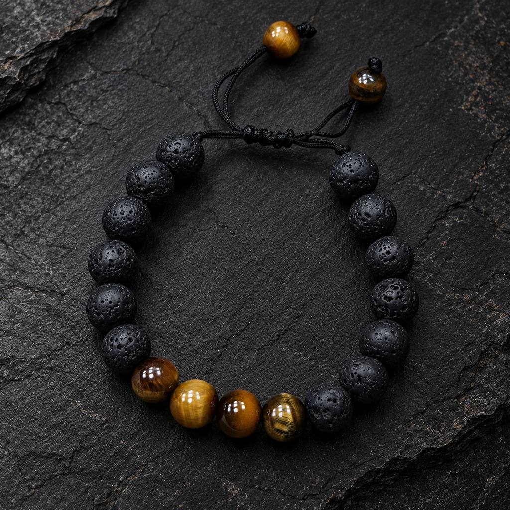 Tiger Aqeeq with Lava Stone Bracelet
