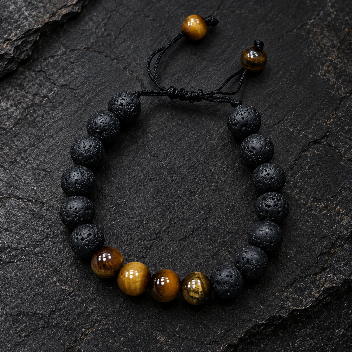 Tiger Aqeeq with Lava Stone Bracelet