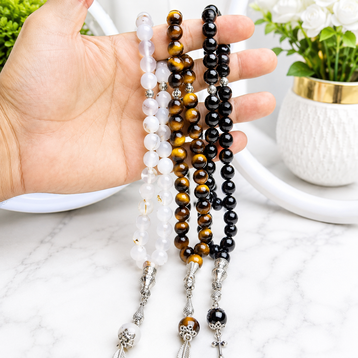 Deal of 3 Natural Aqeeq Tasbihs – Shejri Aqeeq, Tiger Aqeeq & Black Aqeeq | Free Delivery 🚚 | ادائیگی سے پہلے پارسل کھول کر چیک کریں 📦