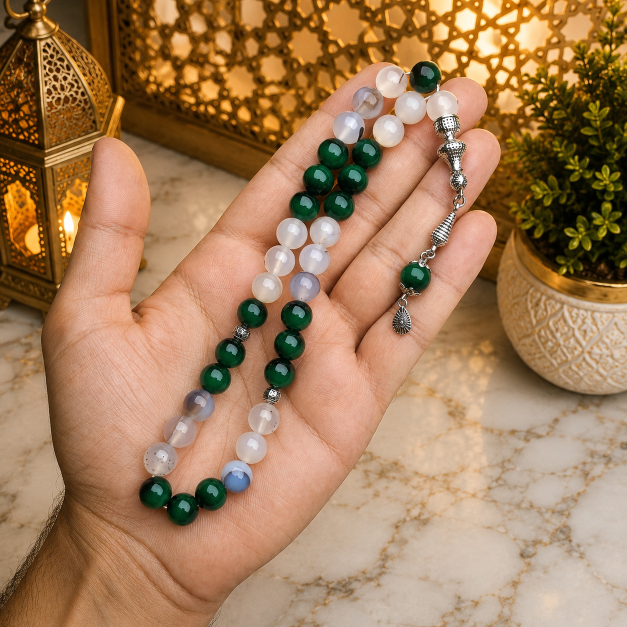 Shejri Mix Aqeeq Tasbih – 33 Prayer Beads | 10mm Beads | Free Delivery 🚚 | ادائیگی سے پہلے پارسل کھول کر چیک کریں 📦