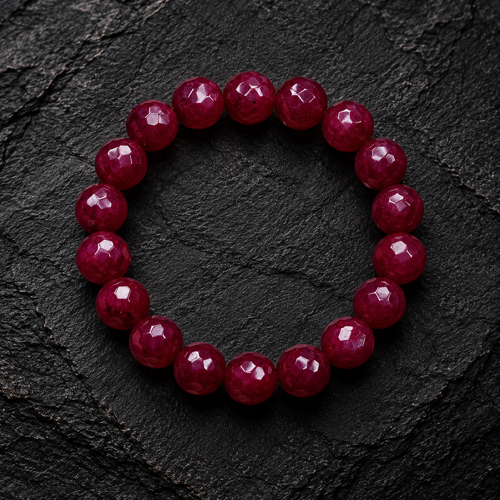 Premium Ruby Red Gemstone Beaded Bracelet