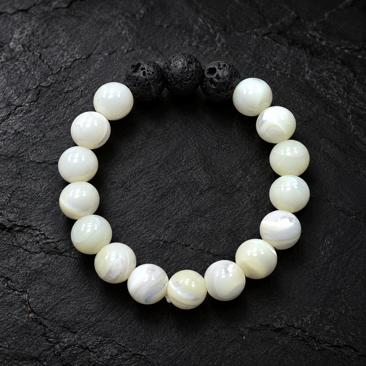 Lava Stone & White Pearl Bracelet