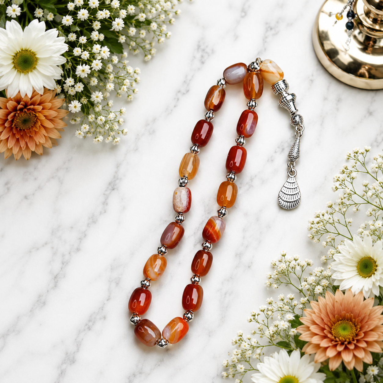 Red Yamani Aqeeq Tasbih – Premium Handmade Natural Yemeni Agate Prayer Beads