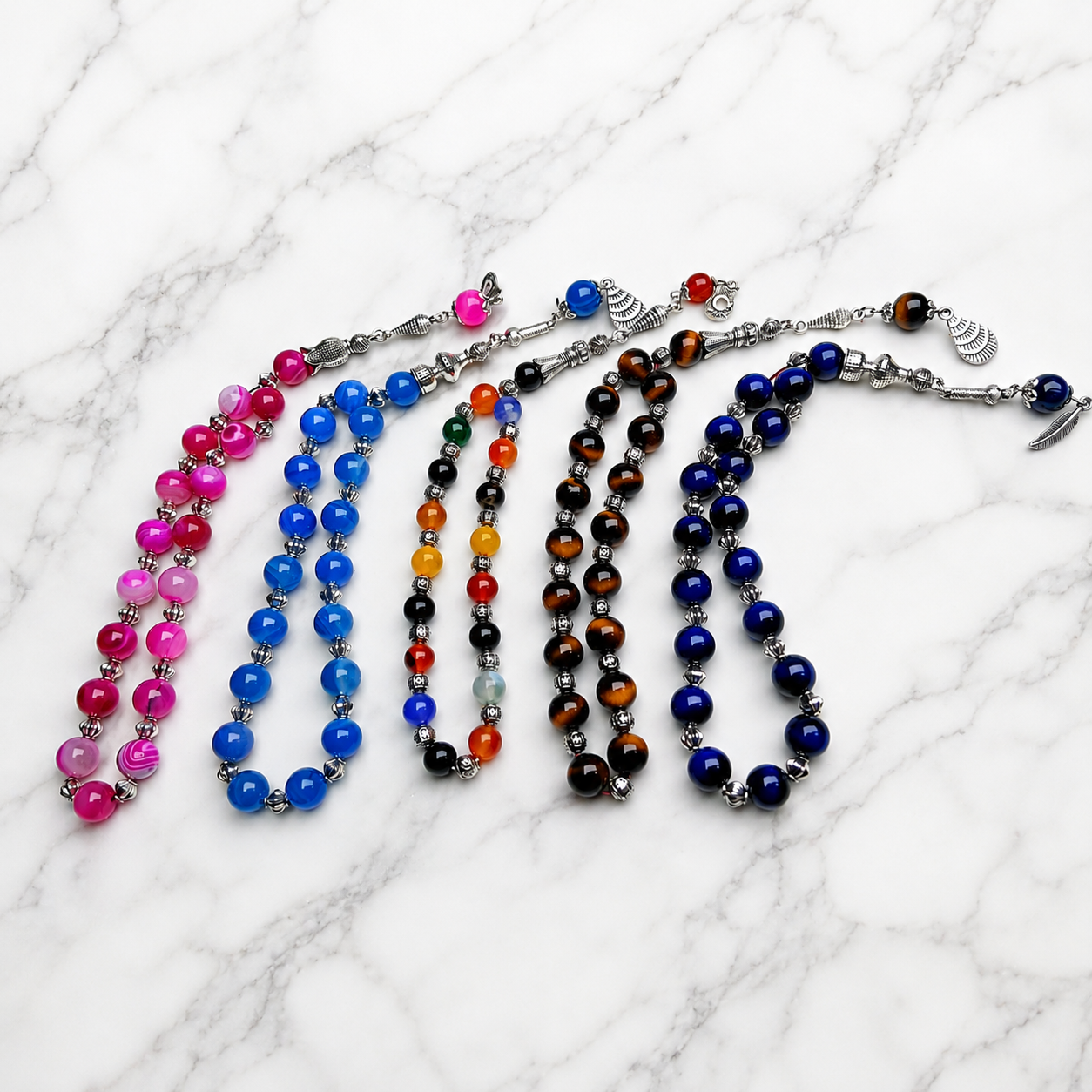 Deal of 5 Original Stone Tasbihs – Premium Natural Gemstone Collection