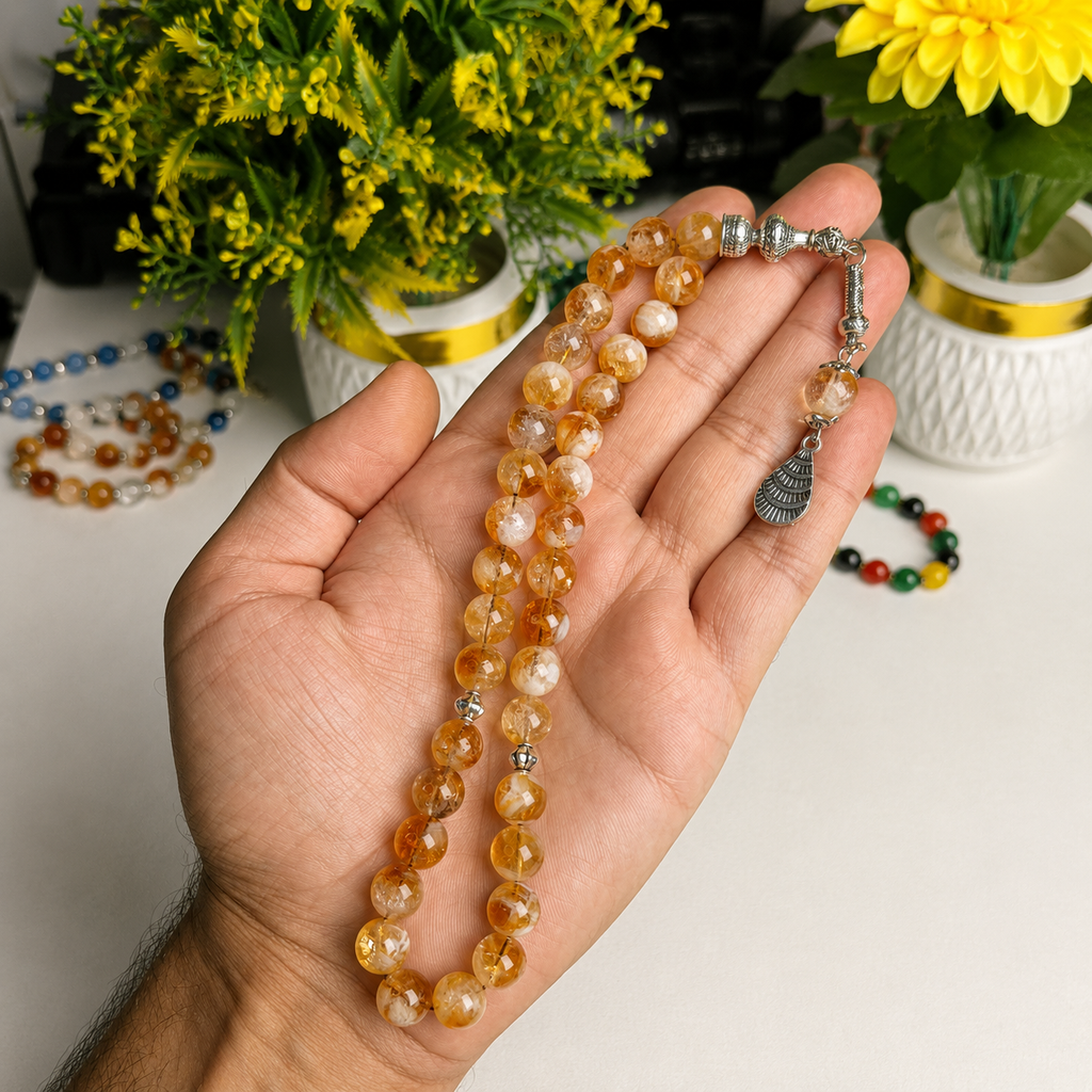 Premium Citrine Stone Tasbih – Natural Golden Prayer Beads