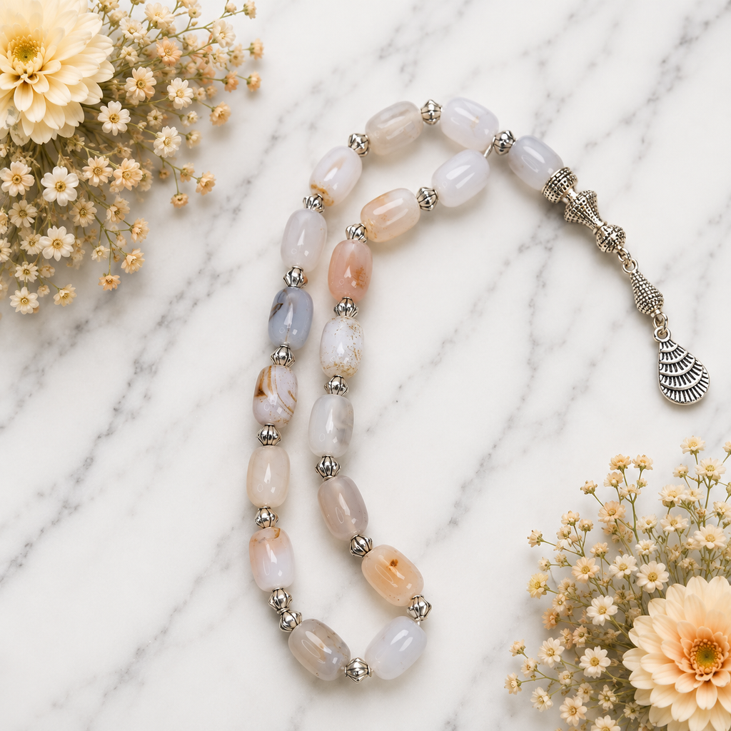 Shejri Aqeeq Tasbih – Premium Handmade Natural Agate Prayer Beads