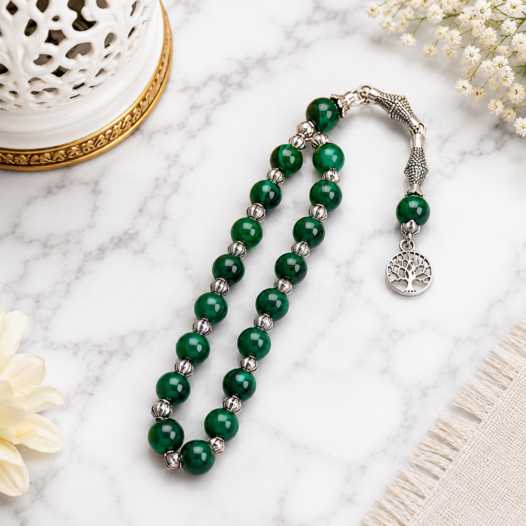 Premium Green Aqeeq Tasbih – Handcrafted Natural Stone Prayer Beads