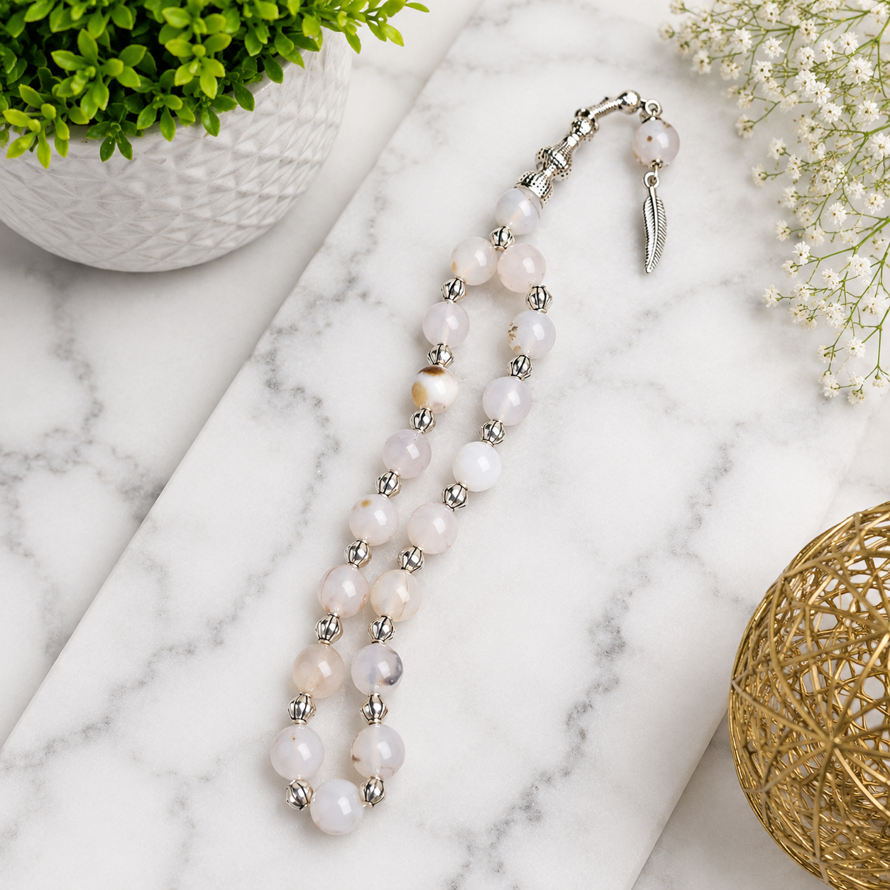 Shejri Aqeeq Tasbih – Premium Natural  Agate Prayer Beads