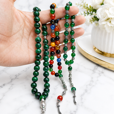 🔥 Deal of 3 Natural Aqeeq Tasbihs – Green Aqeeq, Mix Colour Aqeeq & Dark Green Aqeeq | Free Delivery 🚚 | ادائیگی سے پہلے پارسل کھول کر چیک کریں 📦