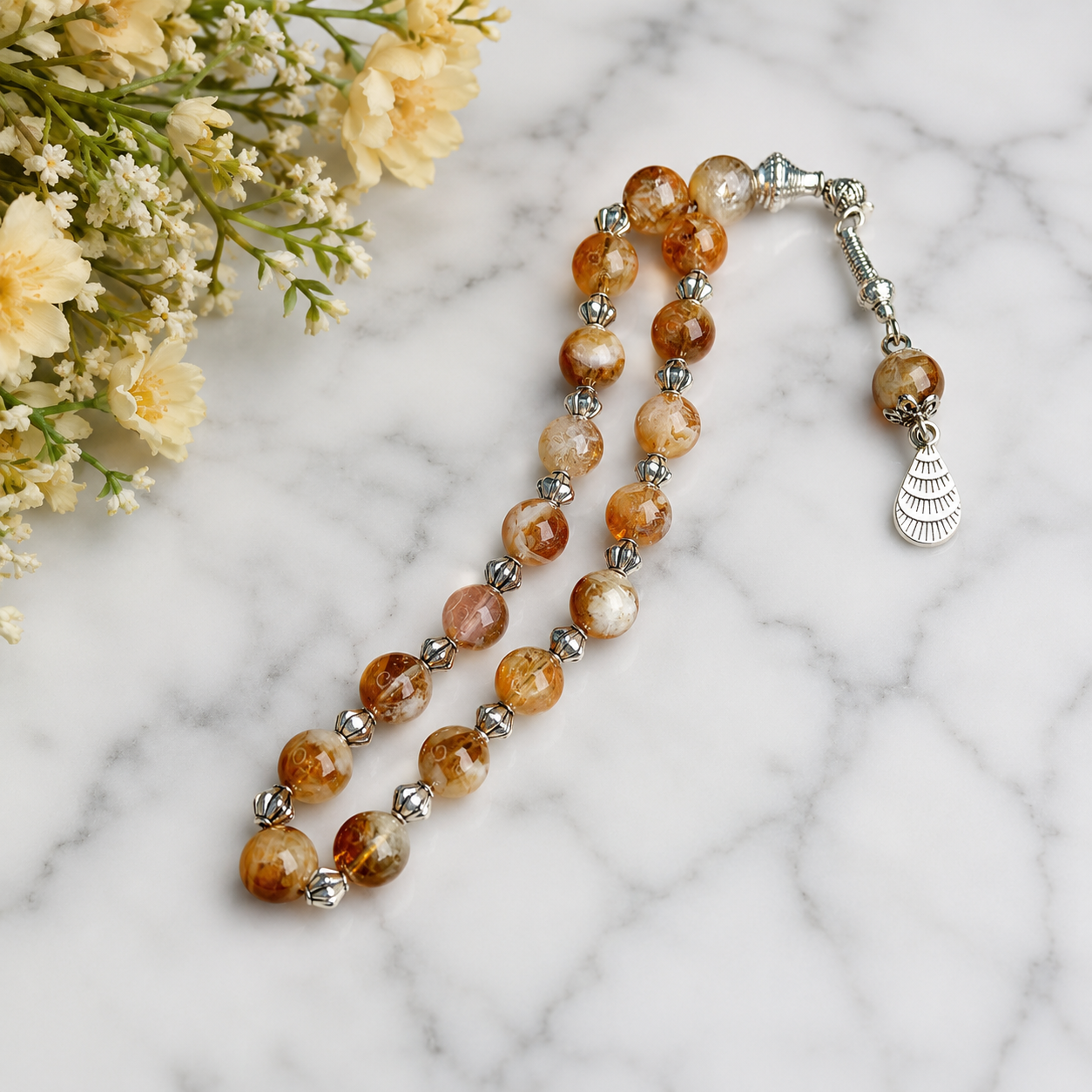 Premium Citrine Stone Tasbih – Natural Golden Prayer Beads