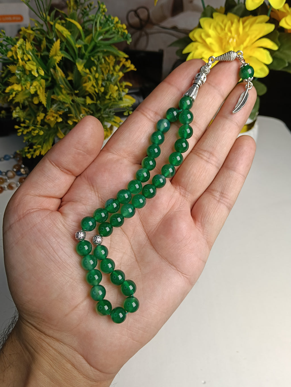 Premium Green Aqeeq Tasbih – Handcrafted Natural Stone Prayer Beads