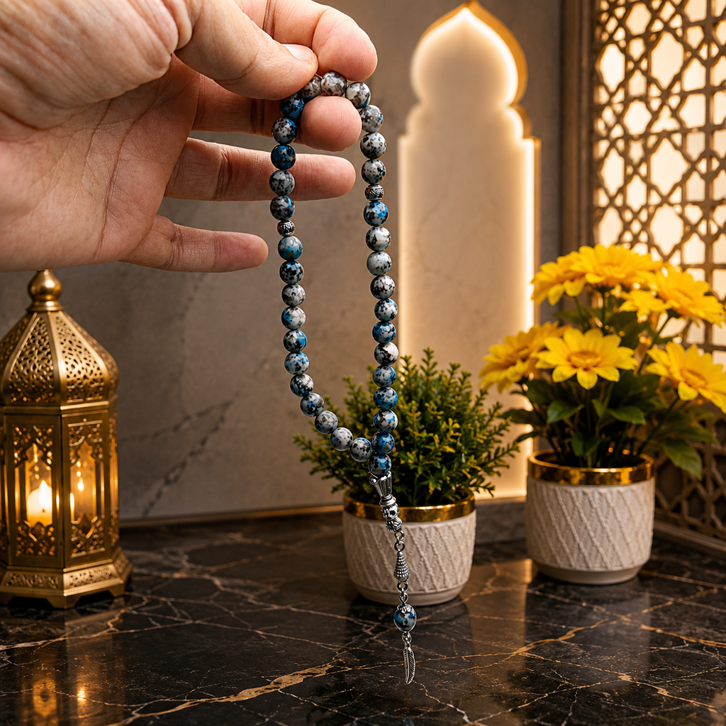 🌌 K2 Night Stone Tasbih – 33 Prayer Beads | 8mm Beads | Free Delivery 🚚 | ادائیگی سے پہلے پارسل کھول کر چیک کریں 📦