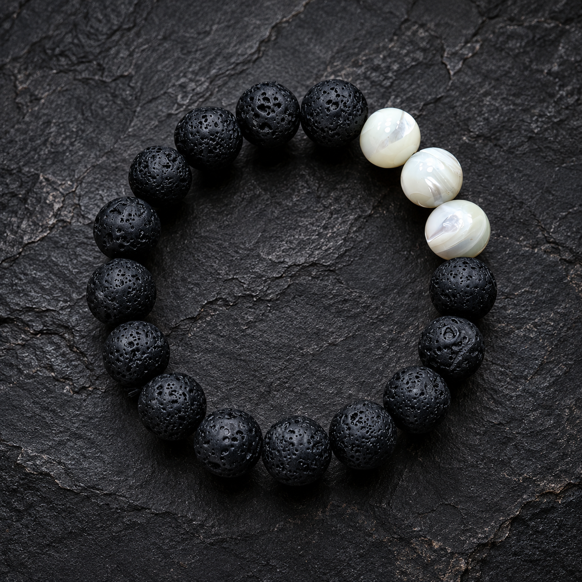 Lava Stone & White Pearl Bracelet