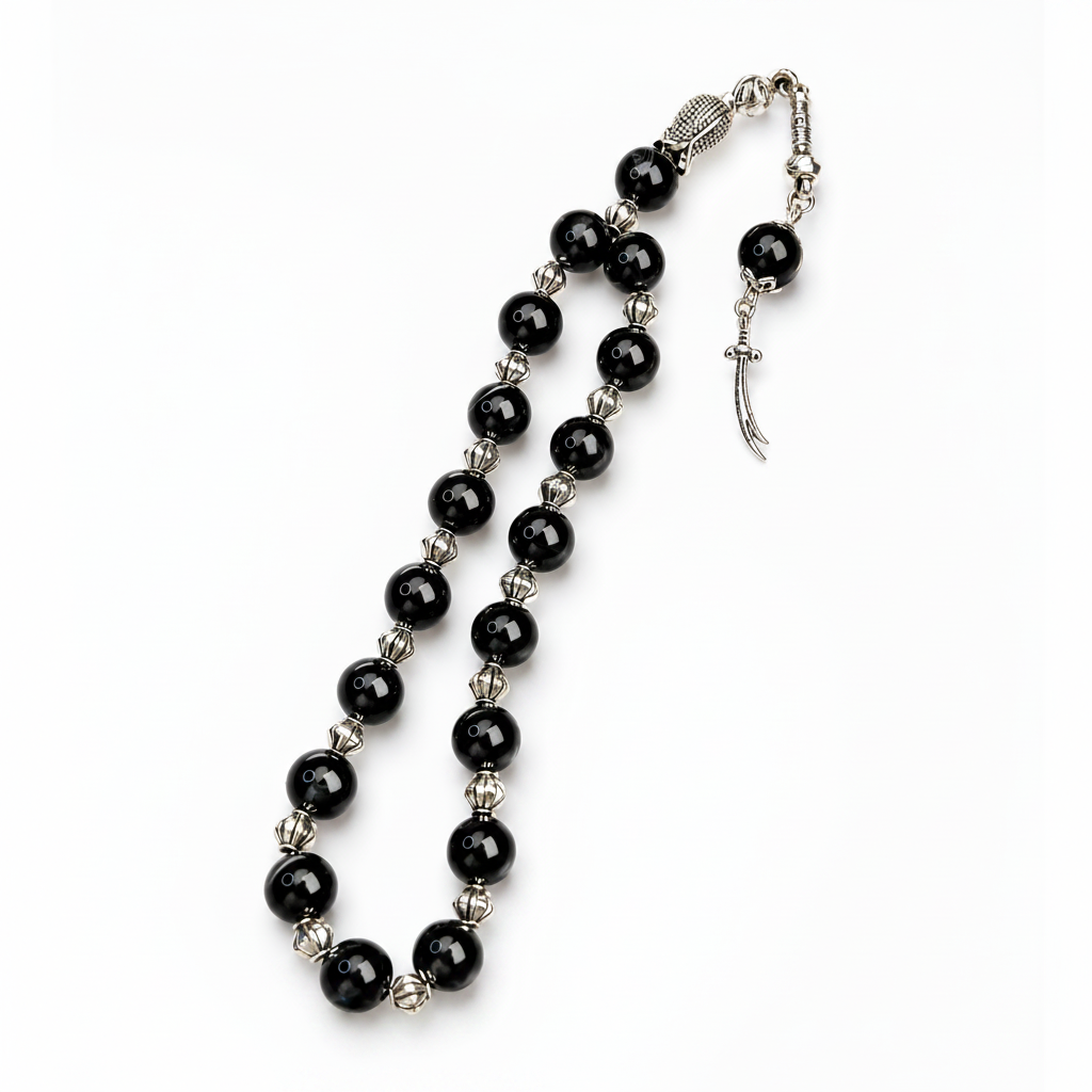 Black Aqeeq Tasbih – Handmade Islamic Prayer Beads