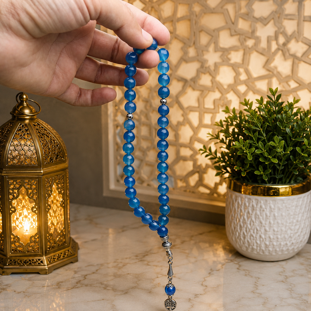 💙 Blue Colour Aqeeq Tasbih – 33 Prayer Beads | 10mm Beads | Free Delivery 🚚 | ادائیگی سے پہلے پارسل کھول کر چیک کریں 📦