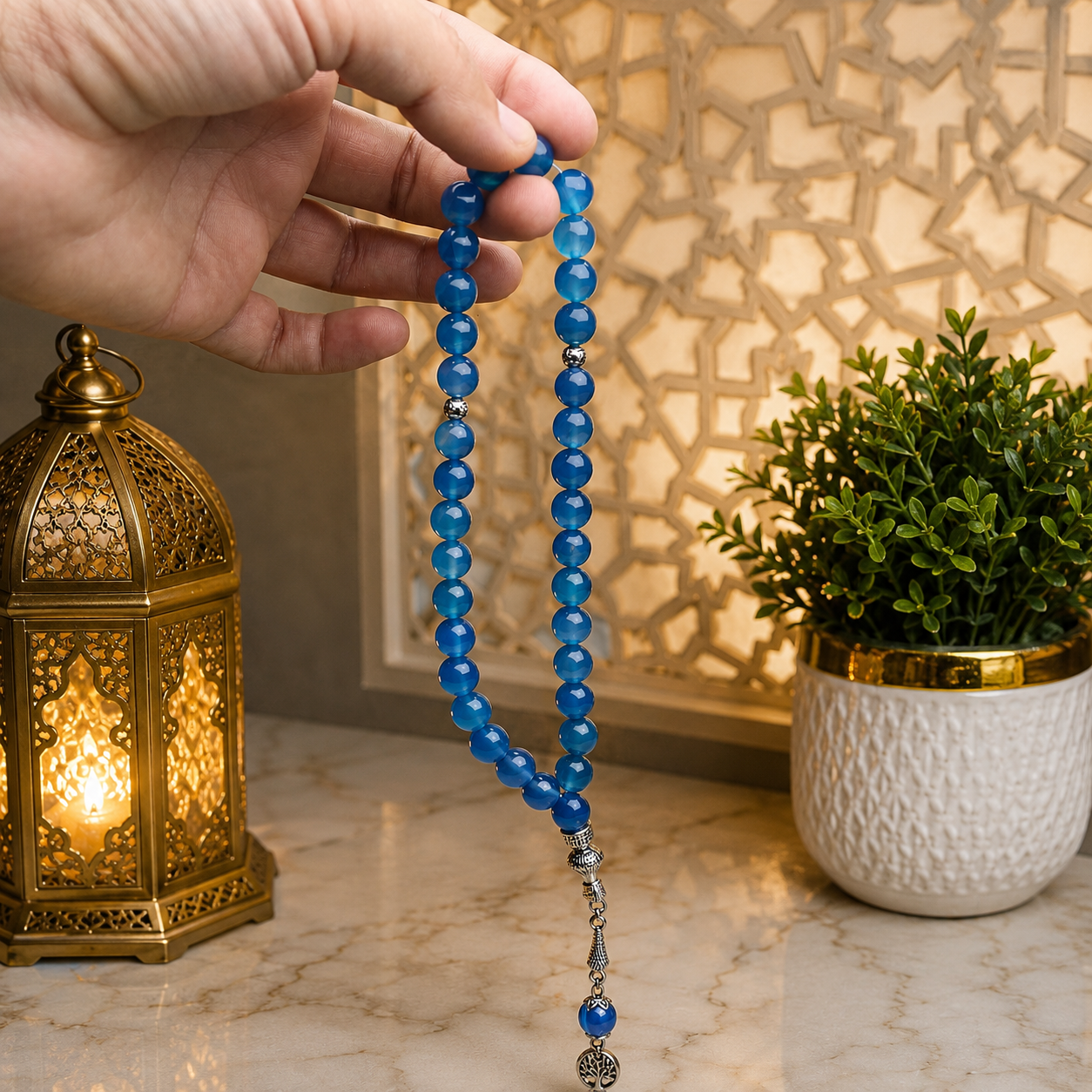 💙 Blue Colour Aqeeq Tasbih – 33 Prayer Beads | 10mm Beads | Free Delivery 🚚 | ادائیگی سے پہلے پارسل کھول کر چیک کریں 📦