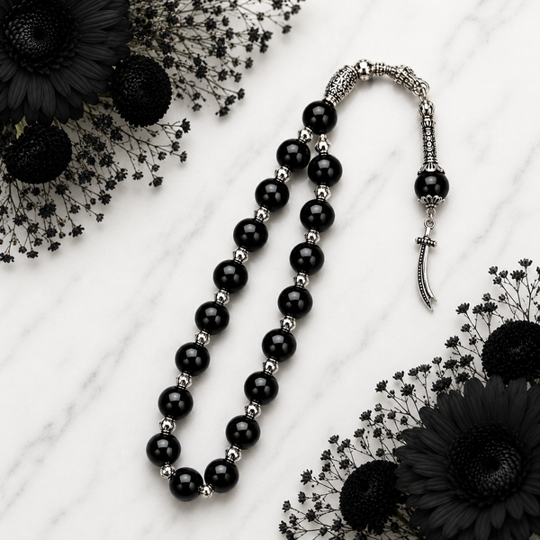 Black Aqeeq Tasbih – Handmade Islamic Prayer Beads