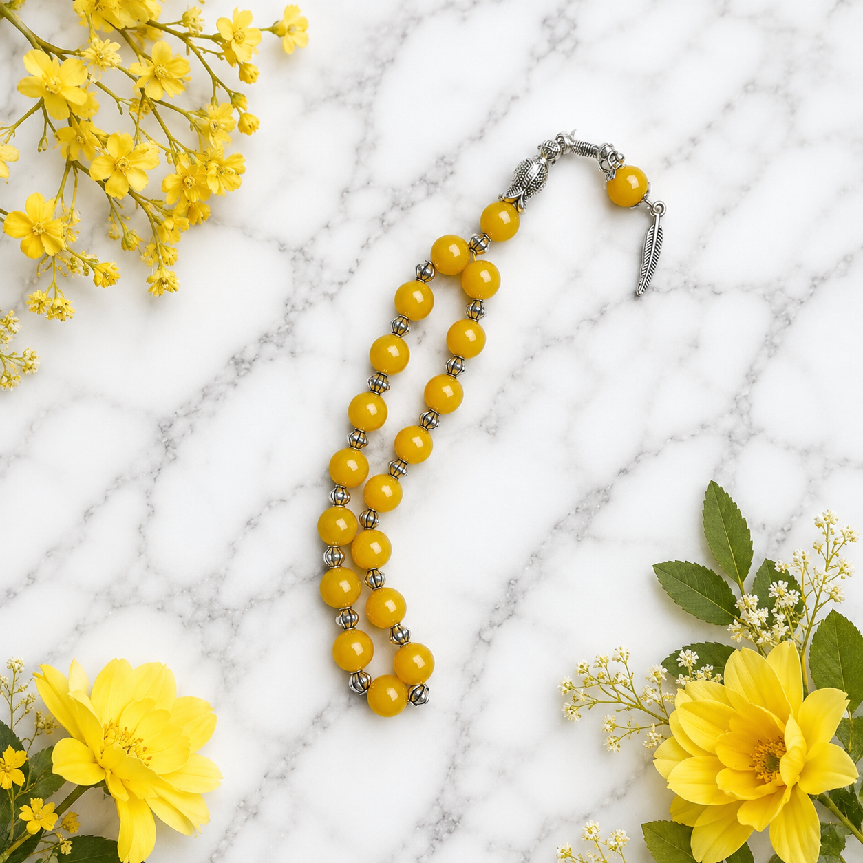 Yellow Aqeeq Tasbih – Premium Handmade Zard Aqeeq Gemstone Prayer Beads