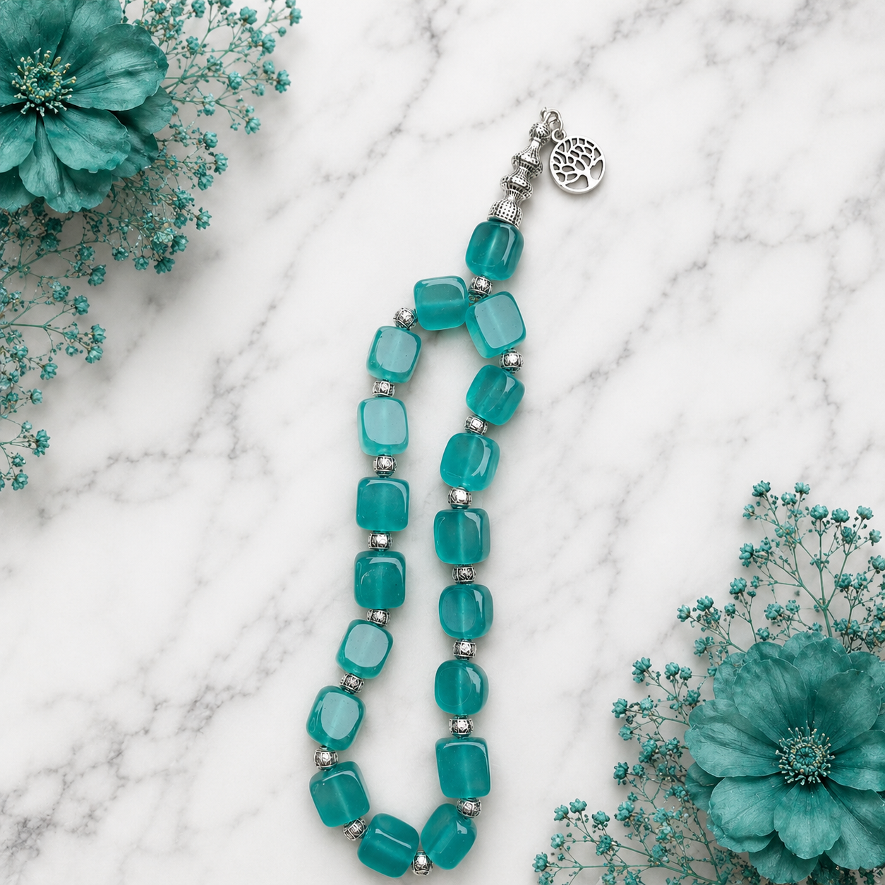 Unique Color Aqeeq Tasbih – Premium Handmade Natural Gemstone Prayer Beads