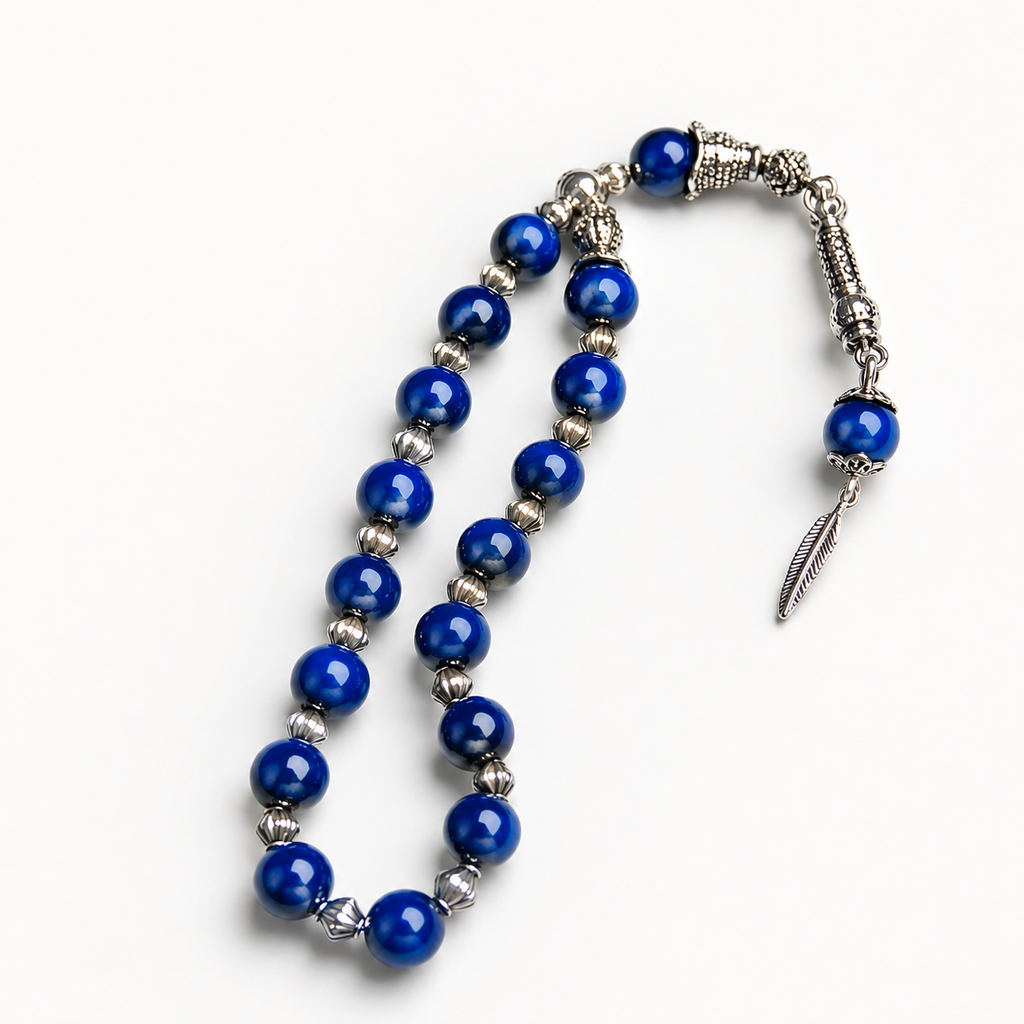 Blue Aqeeq Tasbih – Genuine Natural Gemstone Prayer Beads