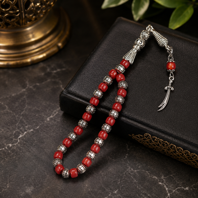 Marjan Tasbih – Premium Red Stone Prayer Beads