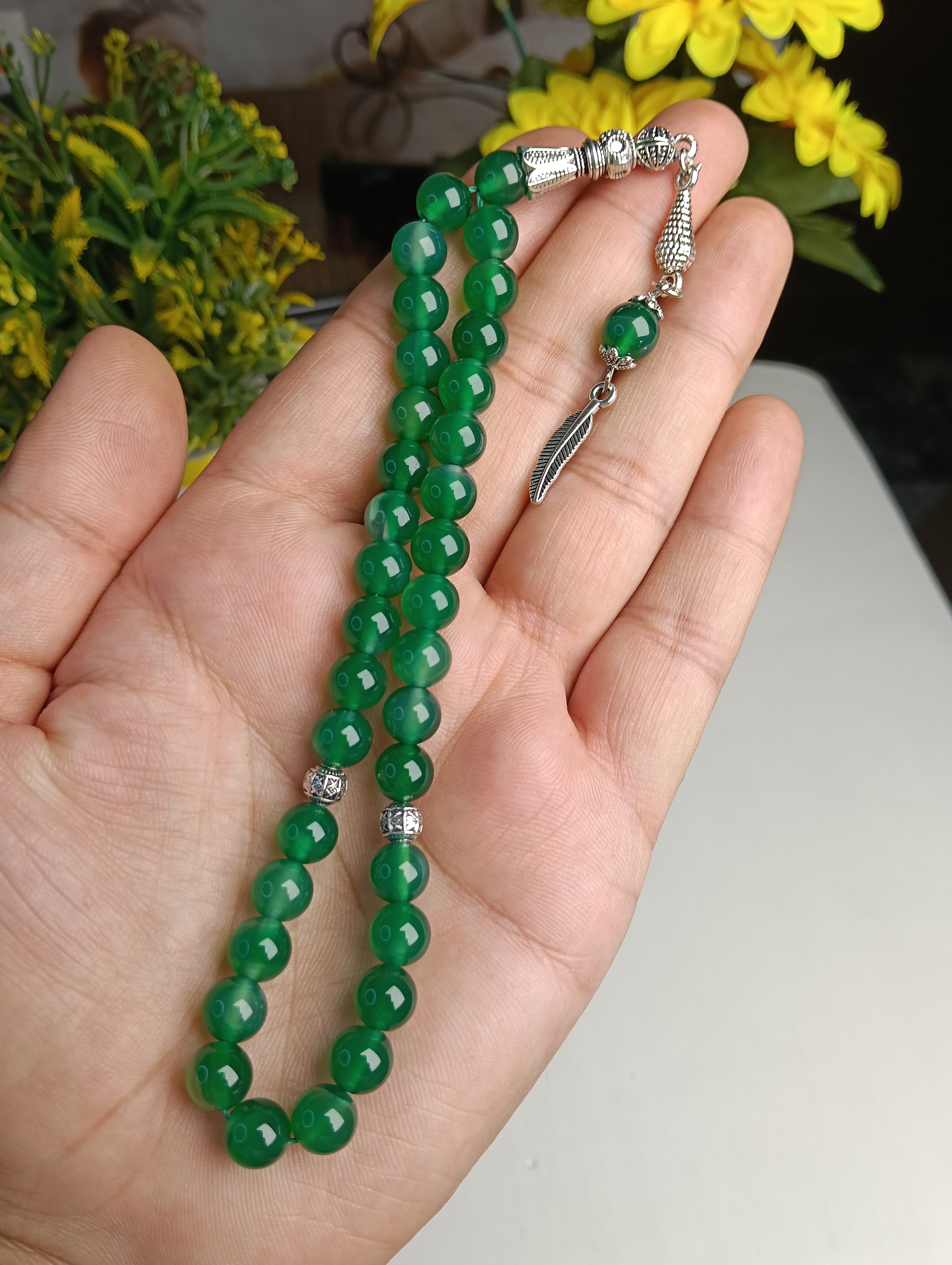 Premium Green Aqeeq Tasbih – Handcrafted Natural Stone Prayer Beads