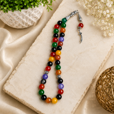 7 Chakra Gemstone Tasbih – Handmade Multicolor Natural Stone Prayer Beads
