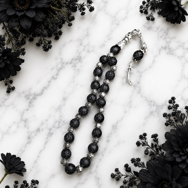 Lava Stone Tasbih – Premium Handmade Volcanic Rock Prayer Beads