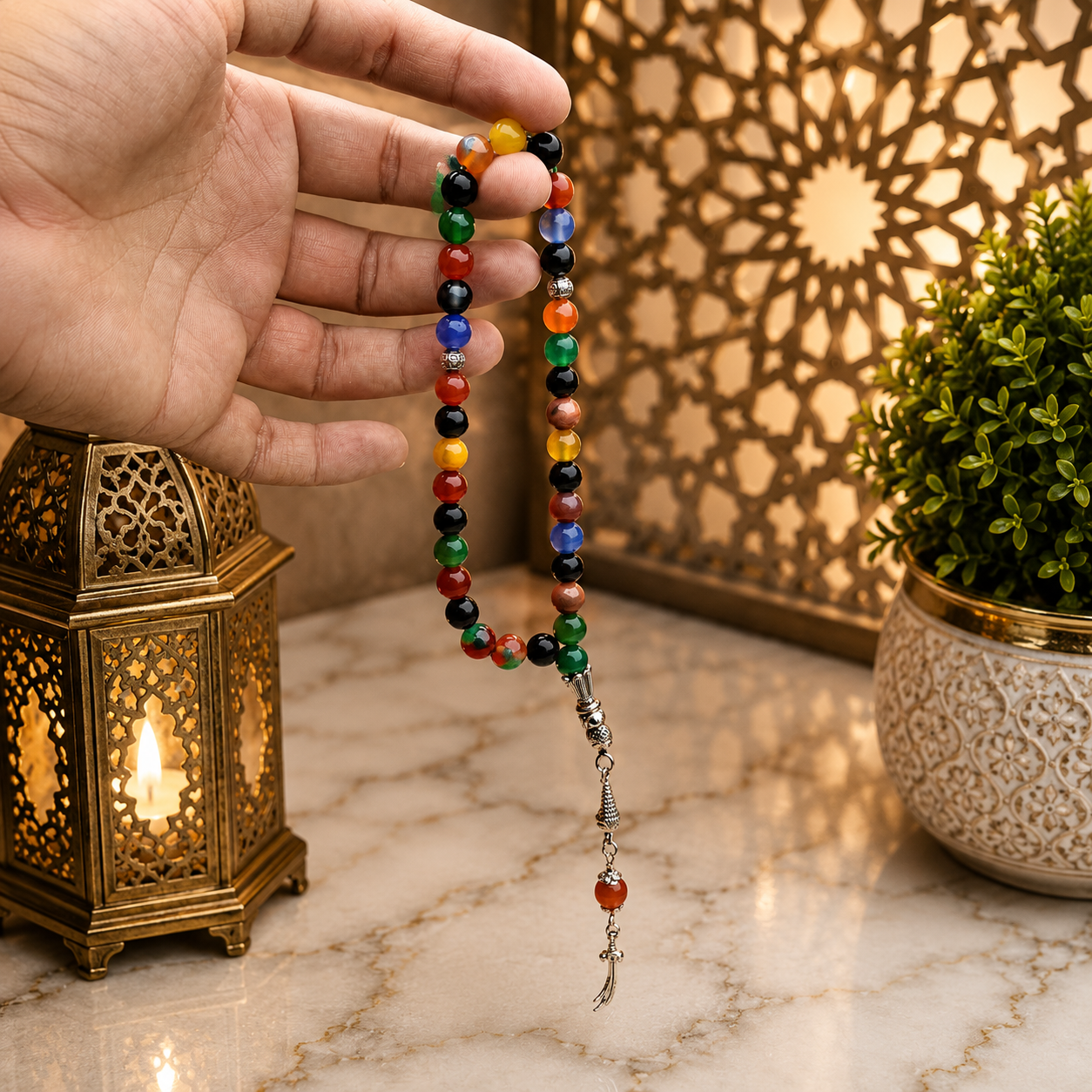 Mix Colour Aqeeq Tasbih – 33 Prayer Beads | 8mm Beads | Free Delivery 🚚 | ادائیگی سے پہلے پارسل کھول کر چیک کریں 📦