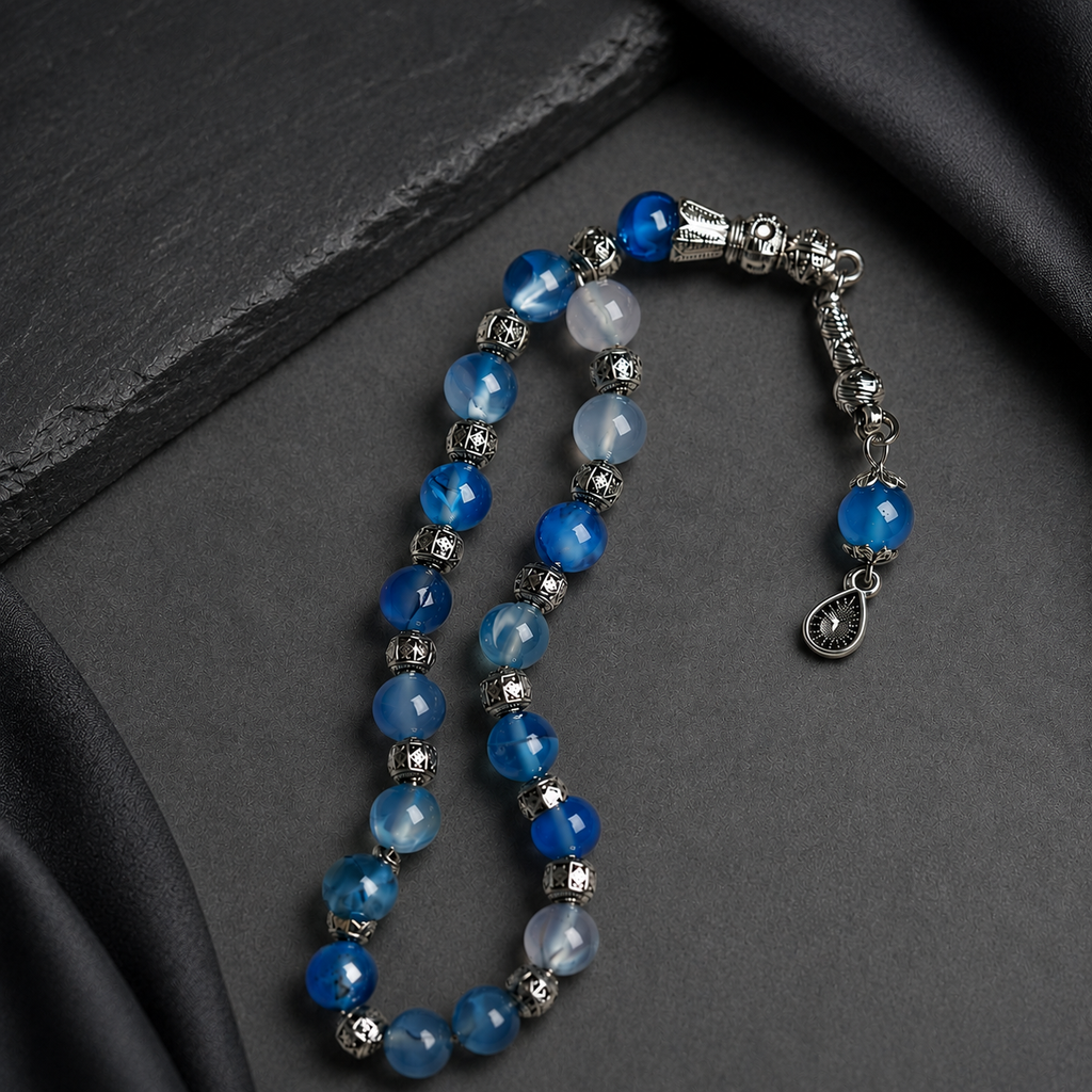 Nellum Color Aqeeq Tasbih – Premium Natural Gemstone Prayer Beads